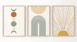 © Rani - Modern abstract art triptych with boho sun and moon phases.