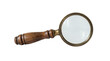 © UniqueChoice - Classic vintage magnifying glass with wooden handle isolated on transparent background for investigation and research.
