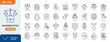 © Cetacons - Business Ethic line editable icon set. Containing business, ethic, trust, compliance, integrity, moral, honesty, equality, justice, transparency, fairness, and more. Vector illustration