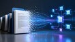 © Hamzah - Digital file transfer concept with paper documents converting into network data streams and connected folders