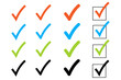 © Monika Jurczyk - Set of colorful checkmarks in red, blue, green, and black with outlined checkbox variations. Ideal for checklists, forms, surveys, approvals, presentations, UI design. Transparent high-resolution PNG