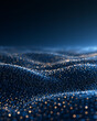 © ภูริพัฒน์ ภิรมย์กิจ - Abstract 3D Digital Wave Landscape with Glowing Blue and Gold Particle Network for Futuristic Technology Background