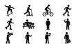 © Anik - Diverse Stick Figure Icons: Active Lifestyle, Leisure, and Technology Set, Vector Graphics for Web and Print