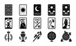 © Anik - Mystical Tarot Card Icons, Esoteric Oracle Symbols, Divination Deck Elements, Fortune Telling Vector Set, Black and White