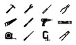 © Anik - Collection of 12 Black and White Hand Tool Icons, Vector Set for DIY, Construction, and Repair Projects