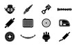 © Anik - Automotive Parts Icons Set, Vehicle Components Collection, Car Mechanics Symbols, Engine Repair Elements, Black and White Vector Graphics