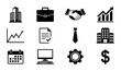 © Anik - Business Icons Set: Professional Vector Graphics for Finance, Corporate, and Office Concepts, Including Buildings, Handshake, and Analytics