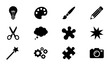 © Anik - Creative Icons Set: Lightbulb, Palette, Brush, Pencil, Scissors, Thought Bubble, Splat, Starburst, Wand, Gears, Puzzle, Camera - Vector Graphics for Design