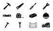 © Anik - Construction Tools Vector Icons Set, Building Supplies and Equipment Graphics, DIY and Repair Elements Collection, Blueprint and Cement Mixer Icons