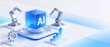 © TommyNa - Futuristic AI cube with robotic arms, gear and rising data chart, idea for artificial intelligence, industrial automation, smart manufacturing and business growth technology