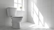 © evgenia_lo - Bright and Minimalist Bathroom with a Modern Toilet, Natural Light Streaming Through a Window, Creating a Fresh and Clean Aesthetic