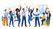 © Dudi - Diverse business team celebrating success with confetti and trophies, isolated