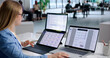 © Andrey Popov - Young Woman Uses Dual Touchscreen Laptop
