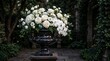 © Novia - Flower urn in dark metal filled with white orchids and roses
