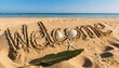 © ศาศวัต ธีรเศรษฐบดี - Welcome written on golden sand beach with sea view photo