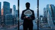 © Harris - Silhouette of businessman using smartphone with futuristic cloud computing icons overlay against modern city skyline at dusk, illustrating digital transformation, connectivity