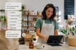 © Blur - Female retail store owner using digital tablet with artificial intelligence agent interface overlay representing smart business management