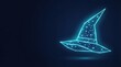 © @TrendStudio - Glowing blue wireframe witch hat symbolizes cutting-edge AI, digital science, and high-tech innovation with dark background for versatile commercial use