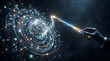 © T57 Media - A futuristic digital concept showcasing a glowing energy stream connecting a hand to a complex data vortex and information network