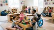 © Felippe Lopes - Diverse children with disabilities and without enjoy playing with blocks in a bright inclusive classroom setting