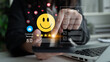 © InfiniteFlow - A customer shares positive feedback through a smartphone in a modern office setting, highlighting the importance of ratings and customer reviews for business success. Cyphers