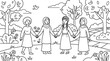 © Edo - Diverse Women Holding Hands in Park Coloring Page Illustration