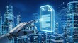 © Gibster - Digital audit task management with document search and compliance control by robotic hand in futuristic city technology
