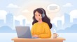© Mostafizur - A friendly customer support agent wearing a headset works on a laptop in a modern office setting illustration.
