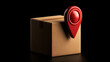 © Mukul - Cardboard box with a red location pin 3d rendering on black