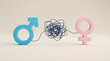 © SharpShot Studio - Blue male and pink female gender symbols connected by a tangled line