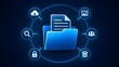 © Ahmed - Centralized digital document folder interface with glowing cloud storage and security icons for corporate file management and team collaboration
