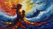 © Ami - Abstract artwork of mother and child embracing with vibrant colors and brushstrokes
