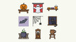 © Nabil - Halloween icon set with pumpkin, ghost, bat, spider, black cat, cauldron, and clock