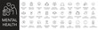 © LINE_ICONS - Mental health and psychology solid icon set. Featuring group therapy, emotional balance, stress management, self care, and trauma recovery. Editable vector glyphs for medical print and wellness.