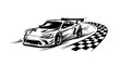 © Irtiko - Sporty racing car drifting around a black and white track