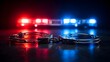 © Melisa Sunorita - Police handcuffs on dark reflective table illuminated by blurred red and blue siren lights representing law enforcement and criminal arrest