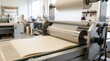 © Nazlykhan - Industrial laminating machine processing paper roll in print shop. Manufacturing equipment for packaging and printing production. Automated factory technology concept.