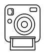 © Md - Minimalist black and white vector icon of a retro instant camera with a photo print emerging from the bottom, perfect for photography apps, vintage design projects, and creative graphic illustrations.