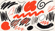 © Mudassir - Abstract hand drawing bright orange red and crayon oil pastel textured squiggle blobs and shapes set. Abstract creative pencil hand drawn forms for banner design, texture frame background, sticker.
