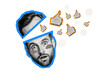 © deagreez - Composite photo collage of astonished man cut head receive pile thumb up popular blogging concept like isolated on painted background