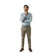 © panophotograph - Latino man thinking isolated business casual portrait of a young professional looking upward on a transparent background with copy space