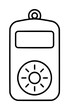 © MST - Minimalist black and white line art vector icon of a handheld electronic device with a rectangular screen and circular dial interface, perfect for technology and security concepts, clean illustration.