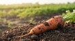 © AI Banya - Freshly harvested orange carrot resting on dark soil in a garden