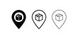 ©  图像 - Delivery parcel location pin icon set in black outline line art style.