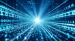 © Yellow Blossom - A blue digital background with flowing binary code and high speed data transmission for network security.