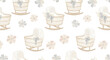© Deline - Gentle baby bassinet and floral seamless pattern with rocking cradles and soft pastel flowers