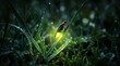 © BlackBridge Media - Bioluminescent Firefly Glowing on Dewy Grass at Night