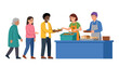 © badru - Diverse people queueing for food at a soup kitchen or charity event