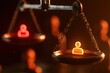 © Lemon - Illuminated human icons balanced on scales with shadowy figures behind