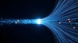 © AI Image Studio - Digital binary data particles transforming into glowing blue fiber optic light streams illustrating high speed network communication